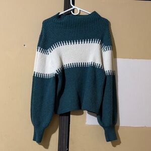 Entro Teal and Cream Women's Turtleneck Sweater